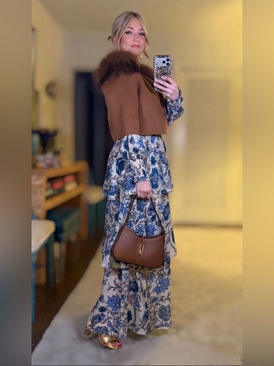 THML Dresses & Skirts - THML Boho Floral Tiered Maxi Dress in Blue and Cream